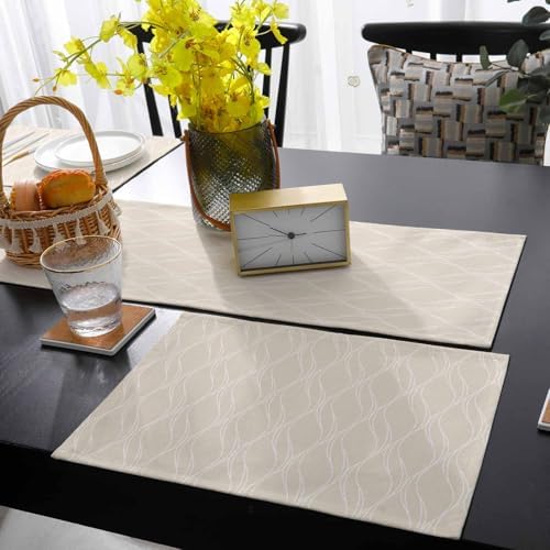 Beige Moire Waves Table Runner and Placemats for Dining Table, Burlap