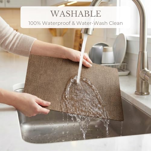 Romanstile Faux Leather Vinyl Placemats Set of 6, Brown