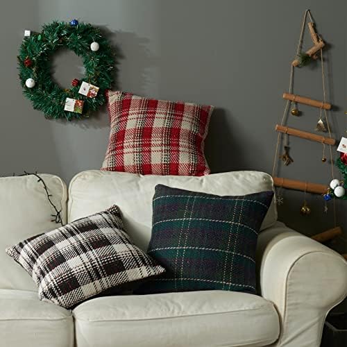 Green Plaid Pillow Covers 18x18 Inch Set of 2 Christmas Decor