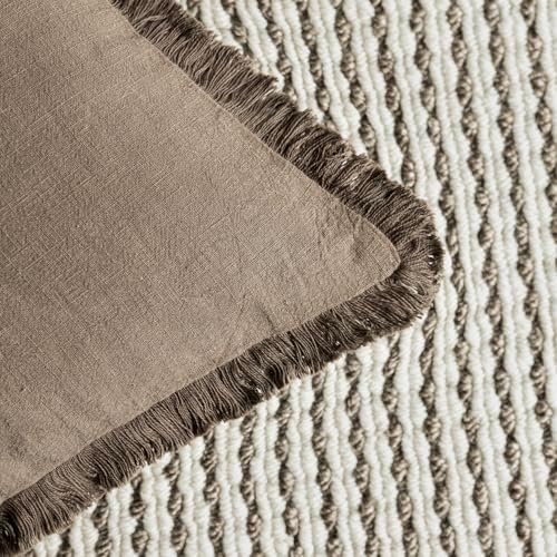 Foindtower Decorative Linen Fringe Throw Pillow Covers 22×22 Light
