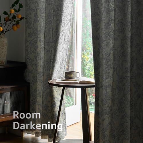 Lazzzy Grey Floral Linen Lined Curtains Rod Pocket 50W X 63L 2 Panels