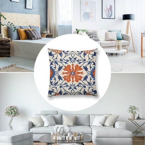 Navy Blue Orange Boho Throw Pillow Covers