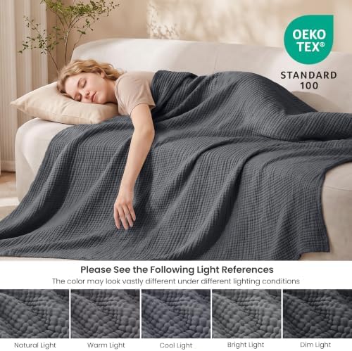 Love's cabin 100% Cotton Muslin Blanket Twin Size for Bed, Dark Grey