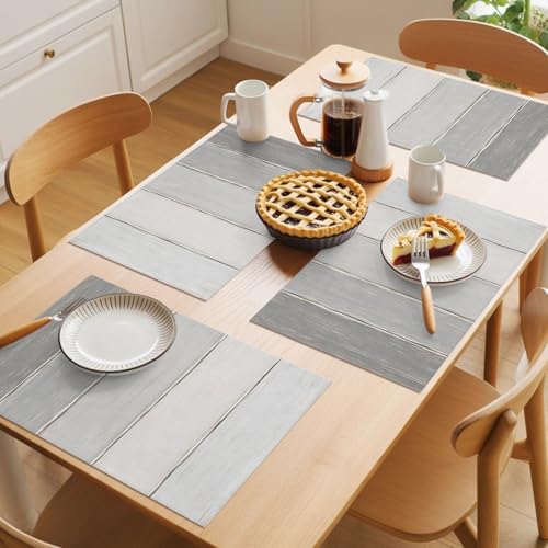 Pale Gray Ombre Placemats Set of 8, Gray White Wood Grain Stripes