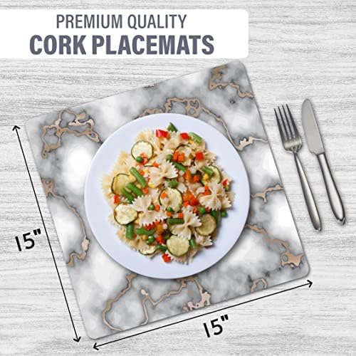 Dainty Home Smokey Gold Marble Square Cork Placemats - Heat Resistant