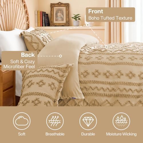 MR&HM Boho Duvet Cover King, Soft Vintage Tufted Bedding, 3-Piece