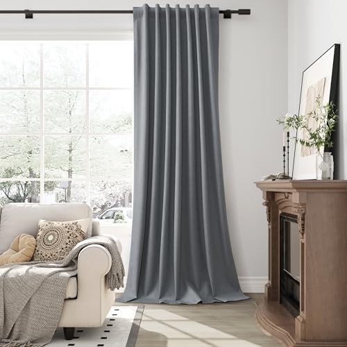 Guken Grey Linen 100% Blackout Curtains for Bedroom 84 Inches Long