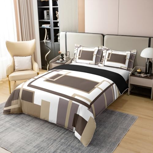 Erosebridal 100% Cotton Khaki Square Geometric Duvet Cover