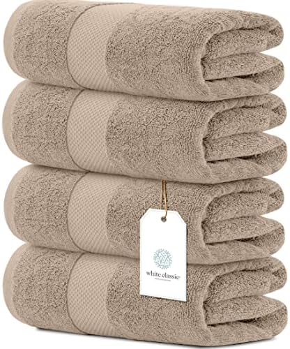 White Classic 12 Luxury Taupe Washcloths 13 x 13 and 4 Luxury Taupe