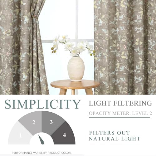 OWENIE Taupe Light Filtering Floral Curtains 84 Inches Long 2 Panels