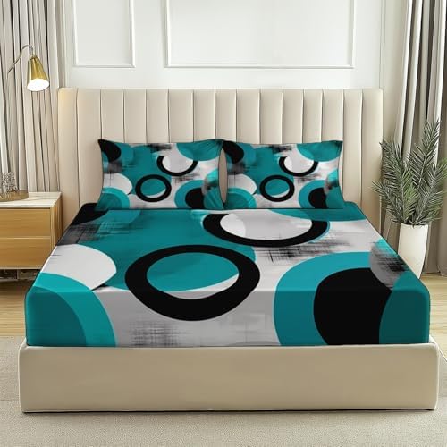 Fitted Sheet 3 Pieces Twin XL Size Modern Geometric Circles Themed Bed