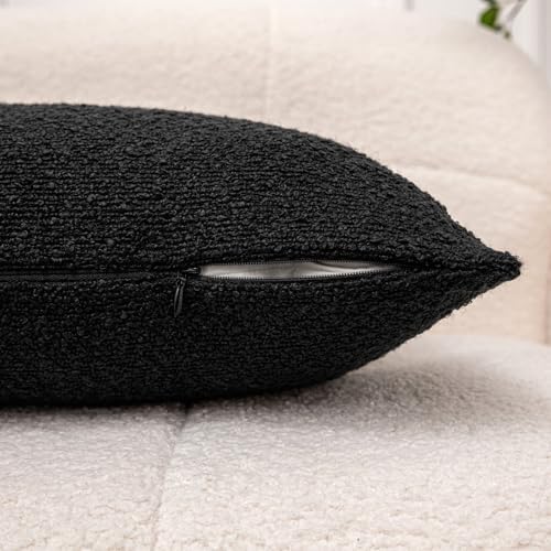 18x18 Black Boucle Throw Pillow Covers with Leather Accent, 2 PC