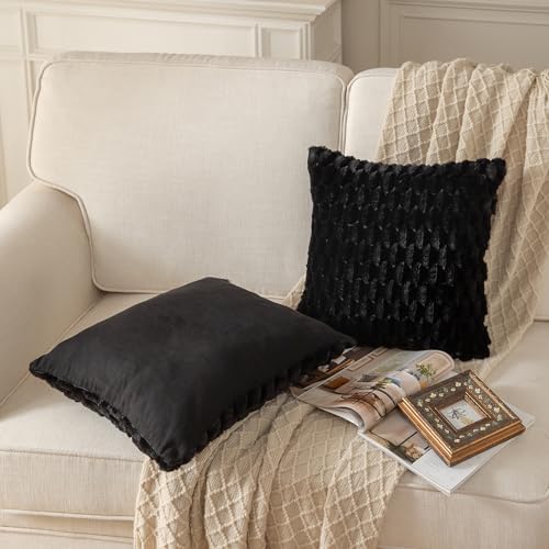 MANDIOO Pack of 2 Black Super Soft Plush Fluffy Decorative Throw
