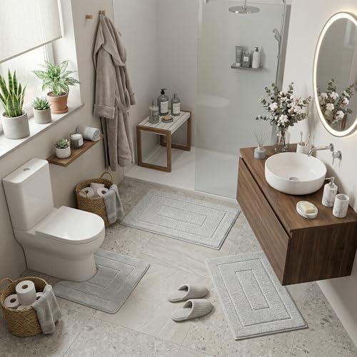 GRANNY SAYS Grey Bathroom Rugs Set 3 Piece, Soft Microfiber Bath Mats