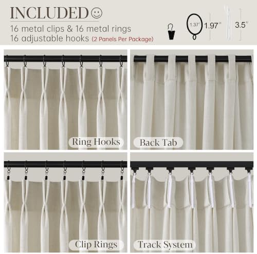 Pinch Pleated Curtains 120 Inches Long Semi Sheer 2 Panels Linen Beige