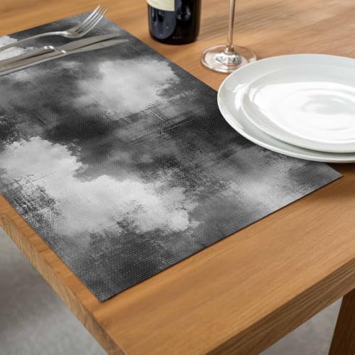 Black Grey Ombre Placemats Set of 6, Washable PVC Kitchen Table Mats