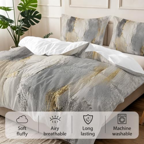 Textured Plaster Queen Duvet Cover Set, Minimalist Abstract Gray Beige