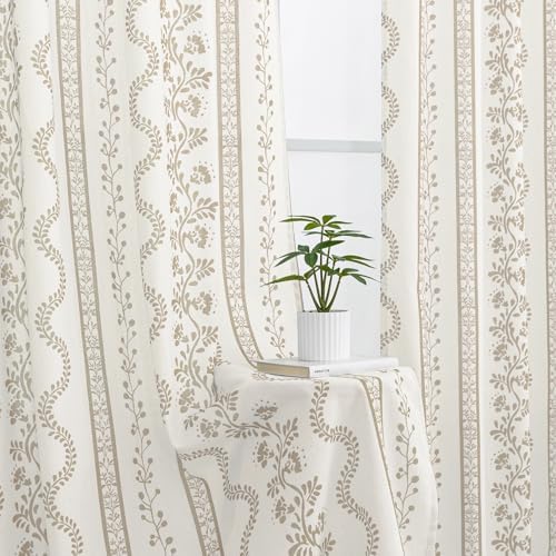 Linen Curtains 96 Inches Long 2 Panel Set,Modern Farmhouse Floral