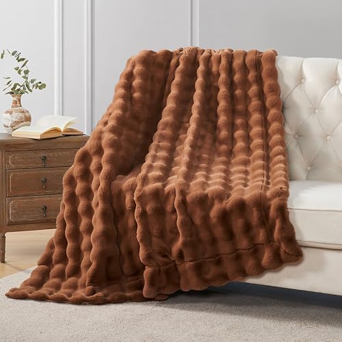 Bubble Rabbit Faux Fur Throw Blanket Reversible to Cozy Velvet, 750gsm