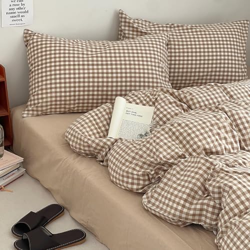 Nayoroom Brown Gingham Duvet Cover Set King Tan Plaid Checkered