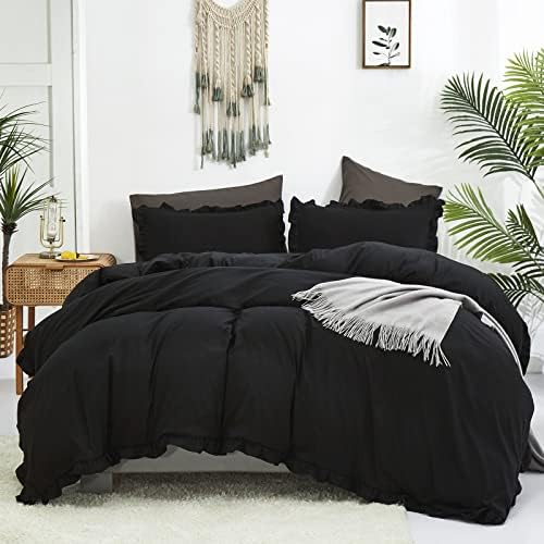 Luxlovery Black Ruffle Comforter Set King Pure Farmhouse Bedding