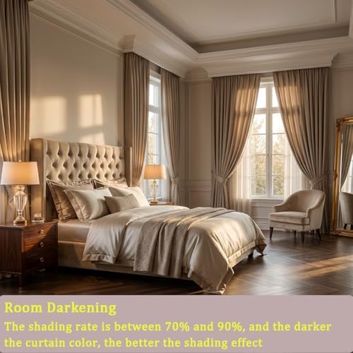 Timeper Taupe Velvet Blackout Curtains 52x120 inches, 2Pcs, Back Tab