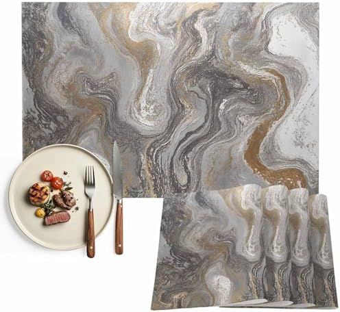Placemats Set of 8, Gray Marble Cotton Linen Place Mats, Farmhouse