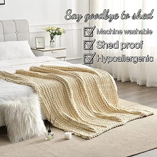 Maetoow Tighter Version Chenille Chunky Knit Blanket Throw,50×60,Beige