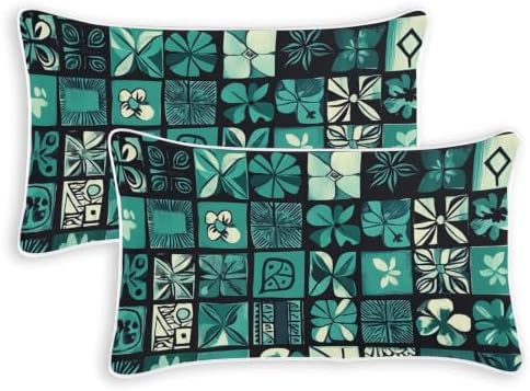 Tiles Floral Teal Throw Pillow Covers 20x20 Inch, 2-Pack Couch Pillow