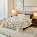 King Faux Rabbit Fur Comforter Set - 3 Pieces Fluffy Bedding Set Ultra