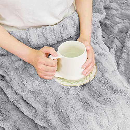 Home Soft Things Grey Saga Double Sided Faux Fur Throw, 60" x 80"