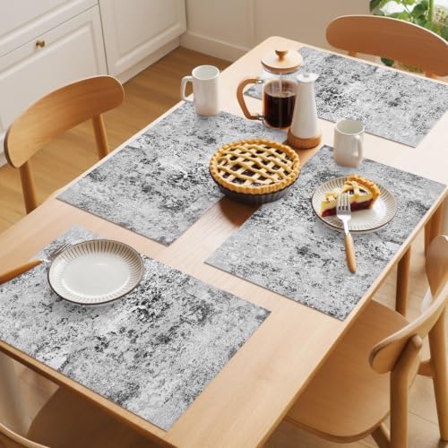 Abstract Gray Placemats Set of 8, Minimalist Mottled Concrete Spot