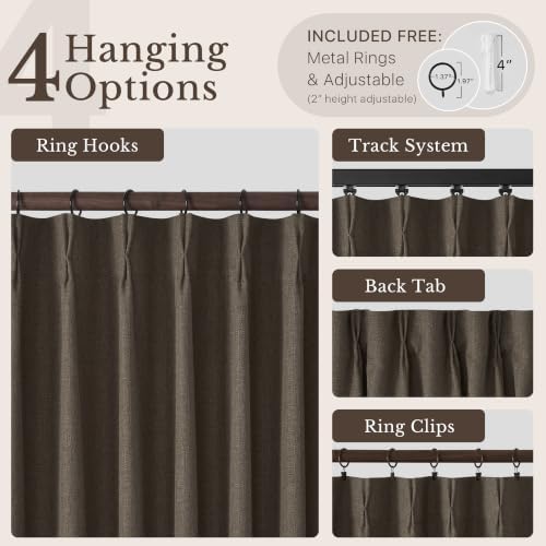 NICETOWN Pinch Pleated Taupe Thick Linen Curtains, W40xL96, 2 Panels
