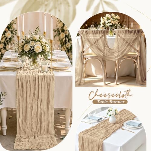 10 Pack Beige Cheesecloth Table Runner, 17x108 Inch 9FT Soft Gauze