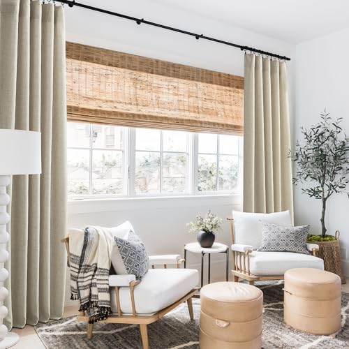 RYB HOME Natural Beige Linen Sheer Curtains 120 inches Long for Living