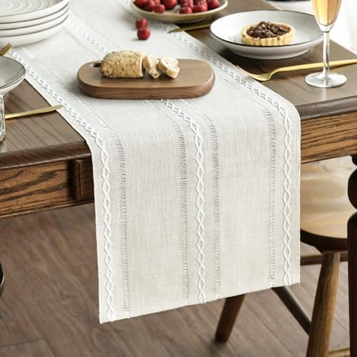 Artoid Mode Beige Rustic Cotton Linen Table Runner 13x60 Inch