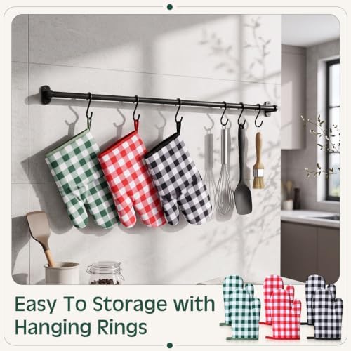 Nuogo 9 Pair Oven Mitts Quilted Heat Resistant 11 Inch Kitchen, Plaid