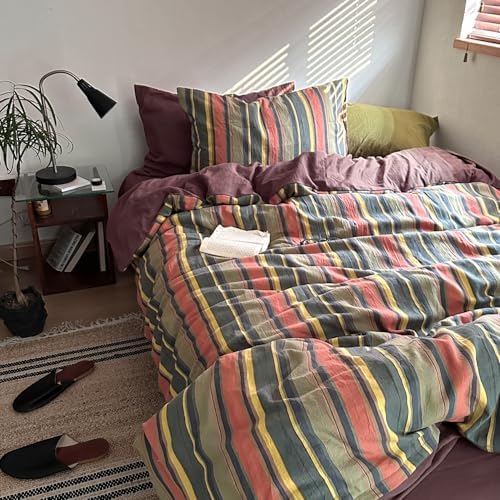 VM VOUGEMARKET Striped Duvet Cover Set Washed Cotton,Twin