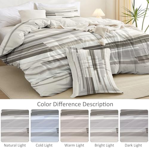 Abstract Duvet Cover Set Queen, 3pc Reversible Lines Stripes Printed