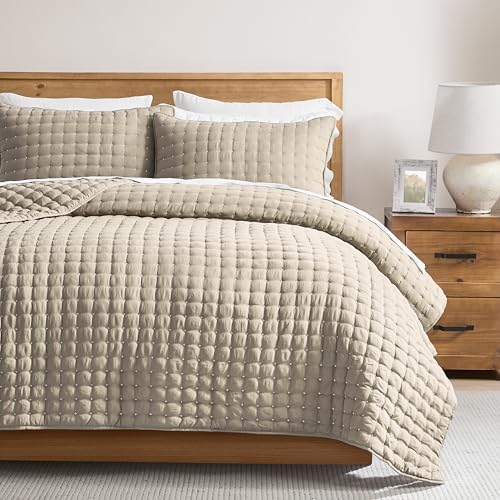 WDCOZY Cloud Soft Quilt Set, Oversized King Size, Beige, 116x106