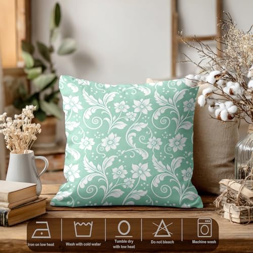 Batmerry Floral Blue and White Throw Pillow Covers, Mint Green Vintage