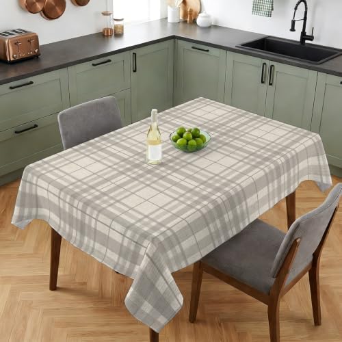 Minimalist Gray Stripe on Beige Waterproof Tablecloth Rectangle