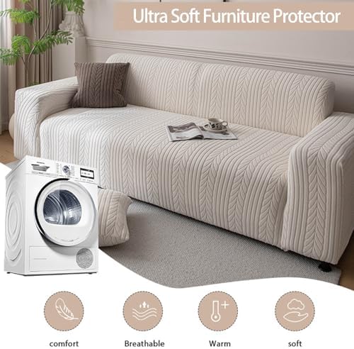 Full Coverage Loveseat Couch Cover for Sofa, Beige, 2 Seater