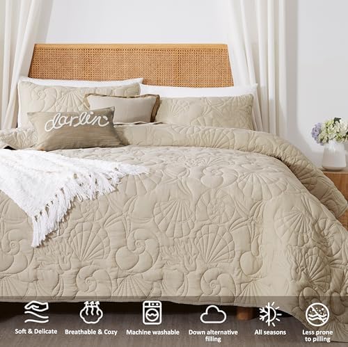 WDCOZY Coastal Beach Beige Twin Size Quilt Bedding Sets, Nautical