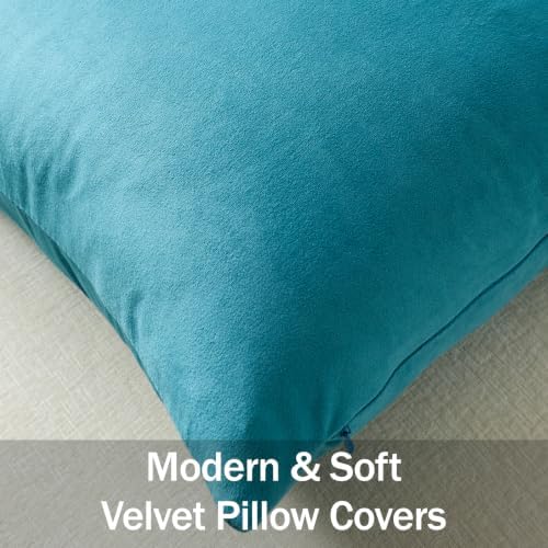DEZENE Throw Pillow Covers 20x20 Turquoise: Pack of 2 Cozy Soft Velvet