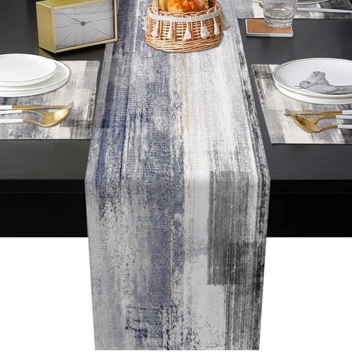 Emvency Table Runner and Placemats Set of 6, Abstract Gray Grey