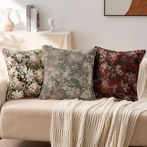 Allorry Vintage Red Floral Throw Pillow Covers 18x18 Set of 2 Nature