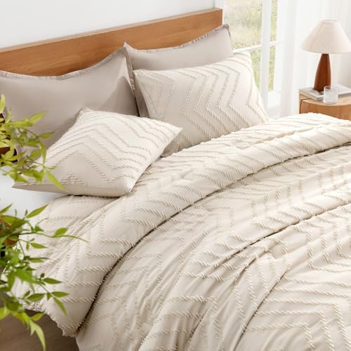 Litanika Oversized King Comforter Set Beige, 3 Pcs Boho Tufted Bedding