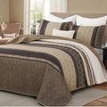 Dinjoy Boho Queen Quilt Set, Striped Soft Bedspread, Taupe