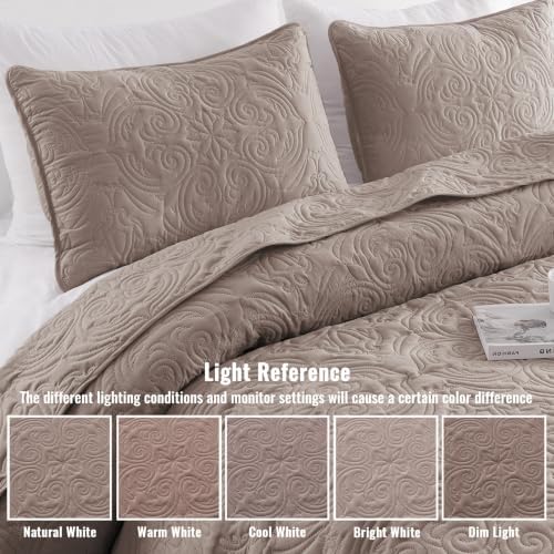 Exclusivo Mezcla 3 Piece King Size Quilt Bedding Set, Taupe